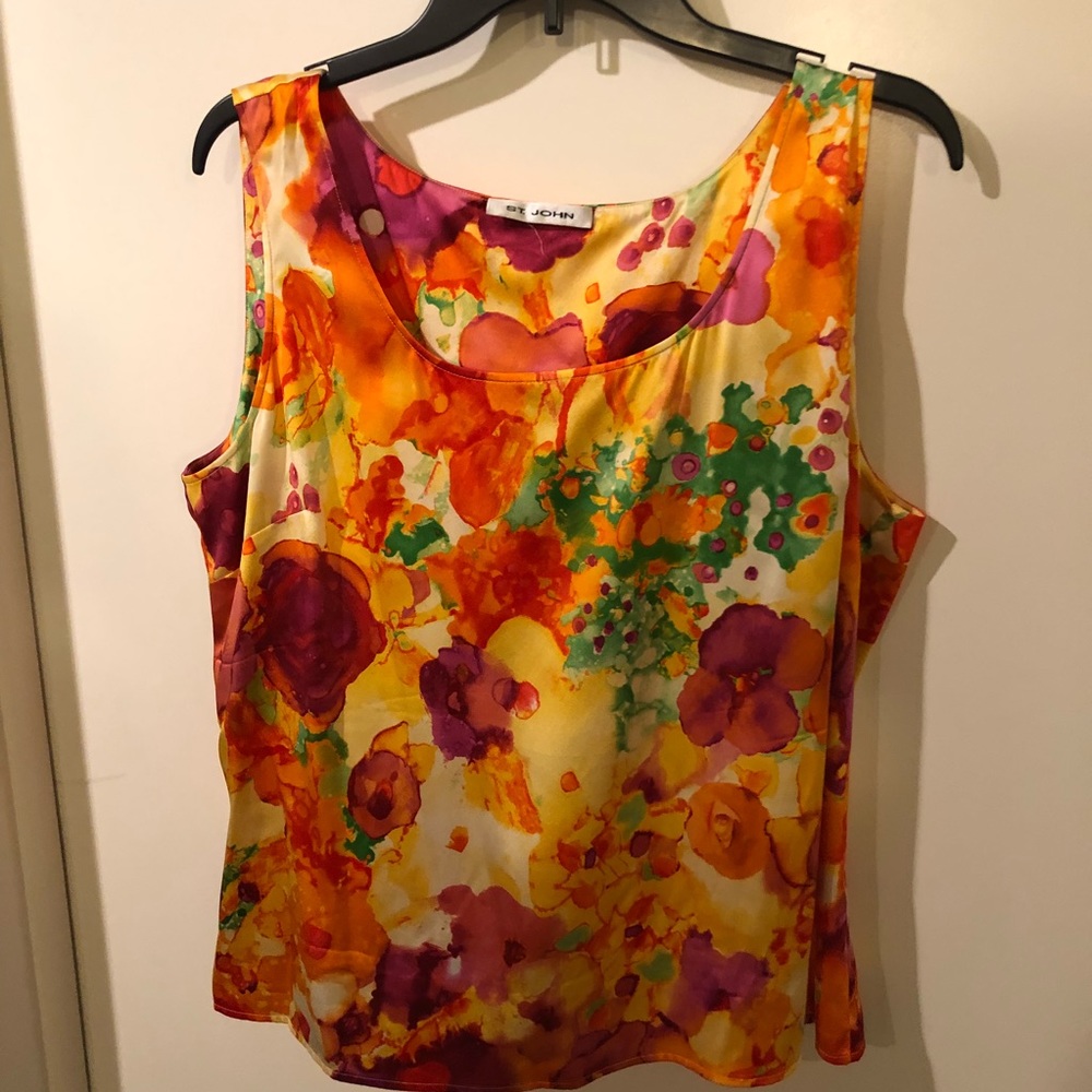 St. John Sleeveless Floral Silk Blouse